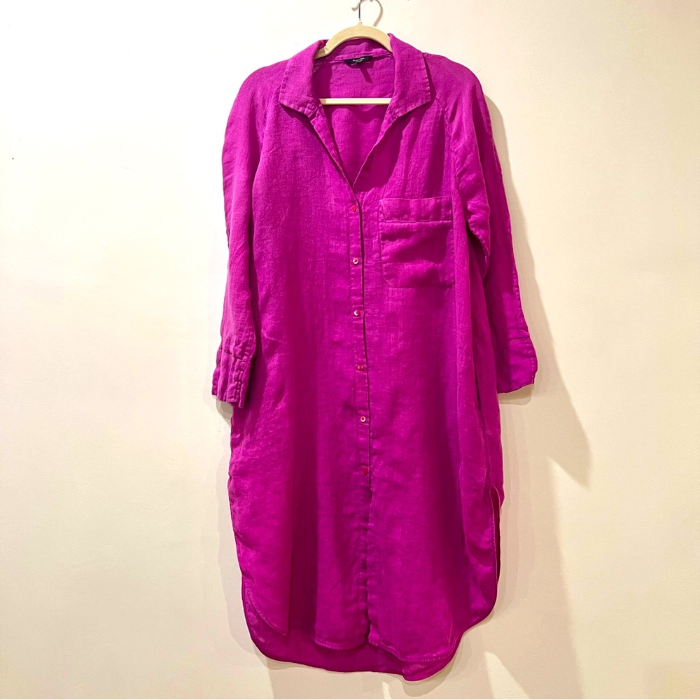 Massimo Dutti Linen Dress Swim Coverup Small Magenta Button Front Resortwear